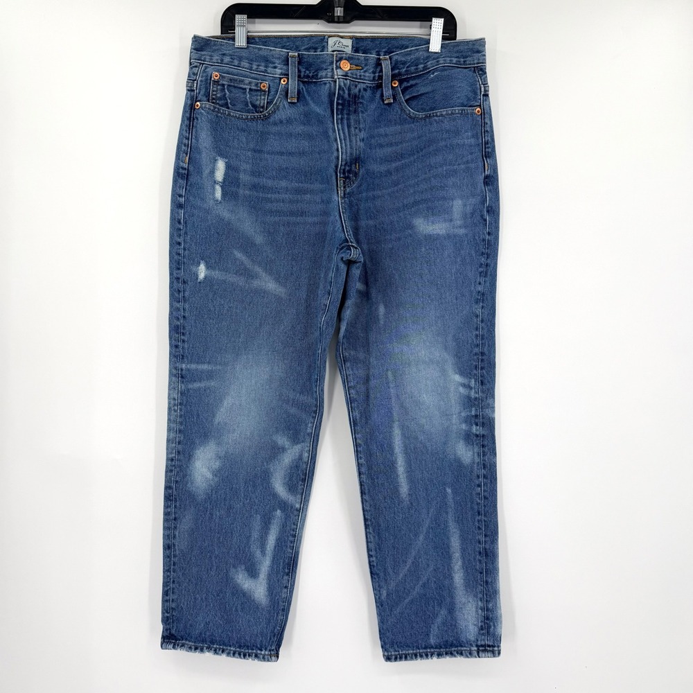 J.Crew Slouchy Boyfriend Medium Blue Wash Denim Jeans Distressed